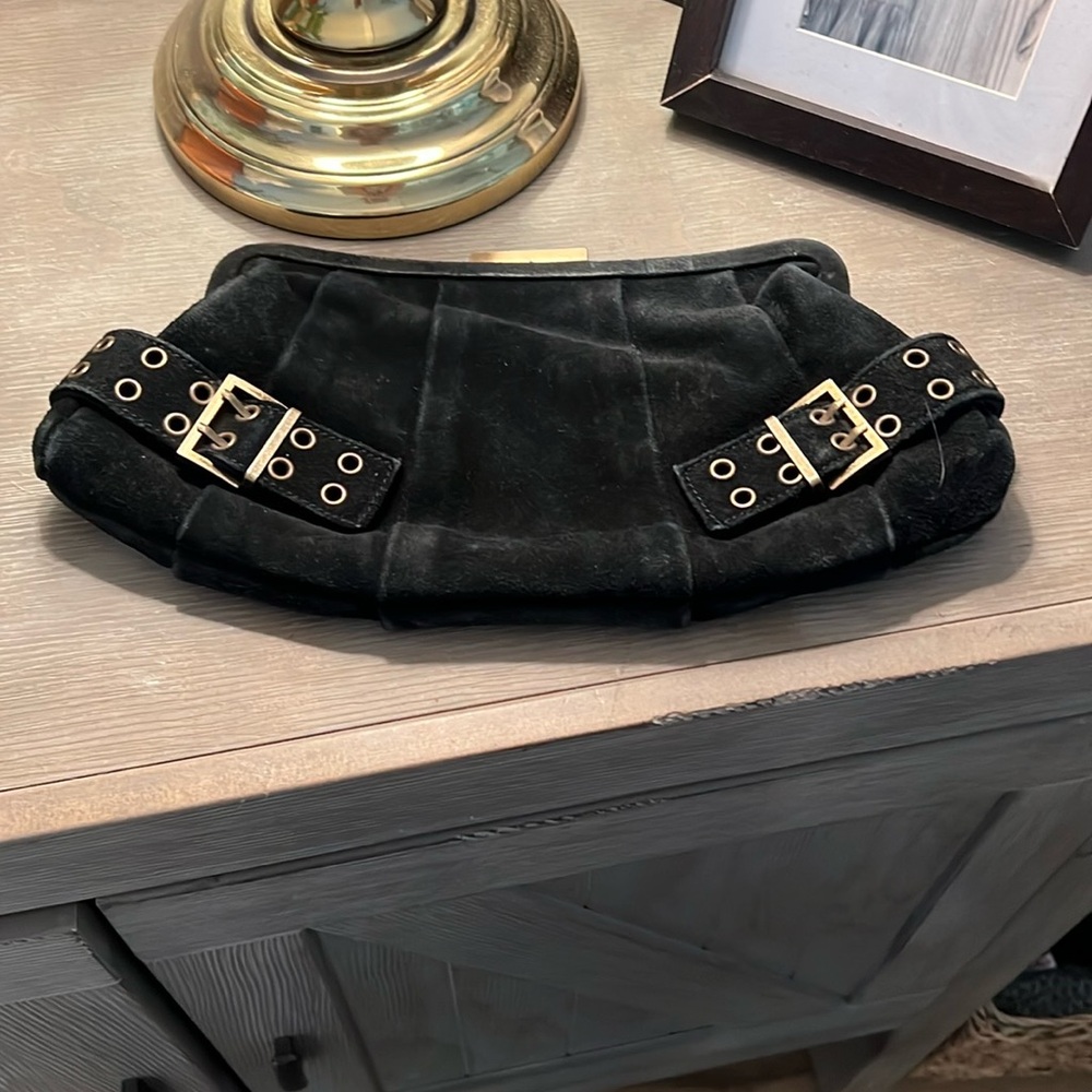 Chic Black Clutch with Buckle Accents
